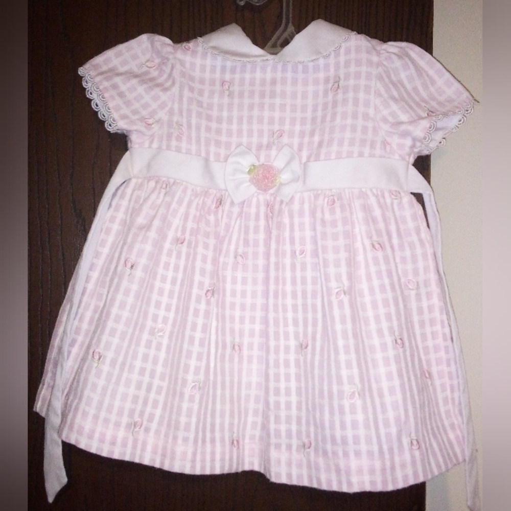 Vintage Little Bitty Girls Dress Roses Checker Size 18 Months